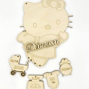 Ξύλινο αναμνηστικό γέννησης 20 εκ. κρεμαστό (στοιχεία επιθυμίας σας)