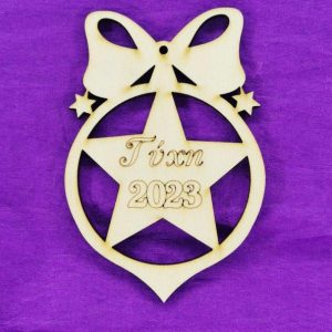 Στρογγυλό Αστέρι ξύλινο  με φιόγκο και Ευχή (Τύχη)  10 εκ.