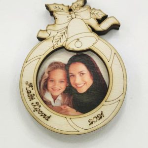 Ξύλινο στρογγυλό (καμπάνα) και εκτυπωμένη πλάτη φωτογραφία (της αρεσκείας σας)  10 εκ.