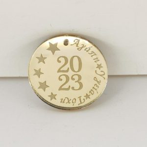 Plexiglass καθρέφτης χρυσό, στρόγγυλο με ευχές, 4 εκ.