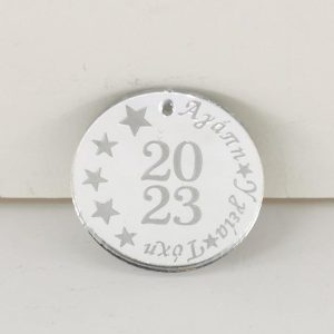 Plexiglass καθρέφτης ασημί, στρόγγυλο με ευχές, 4 εκ.