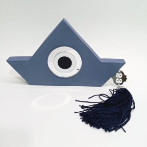 Ξύλινο καράβι με ασημί καθρέφτη 20X12 cm