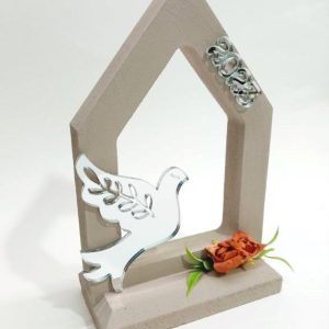 Γούρι ξύλινο με plexiglass καθρέφτη ασημί 20Χ12 cm