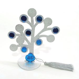 Γούρι ξύλινο με plexiglass καθρέφτη μπλε 15 cm