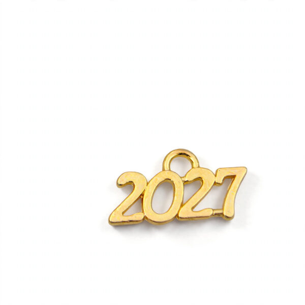 Μεταλλικό γούρι 2027 χρυσό για κατασκευές και μπομπονιέρες, 2,25x1,7 εκατοστά, σετ 10 τεμαχίων