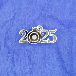 2025 με ρόδι 3,50εκ. Ασημί καθρέφτης 5τεμ.