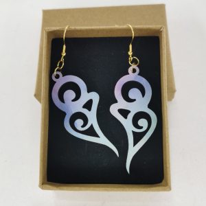 Ξύλινο χειροποίητο σκουλαρίκι με εκτύπωση με ατσάλι