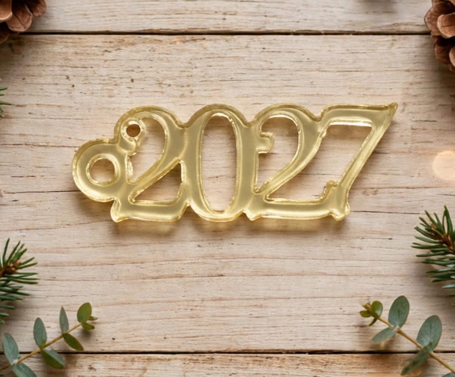 Διακοσμητικό στοιχείο για γούρια 2027 από χρυσό plexiglass καθρέφτη